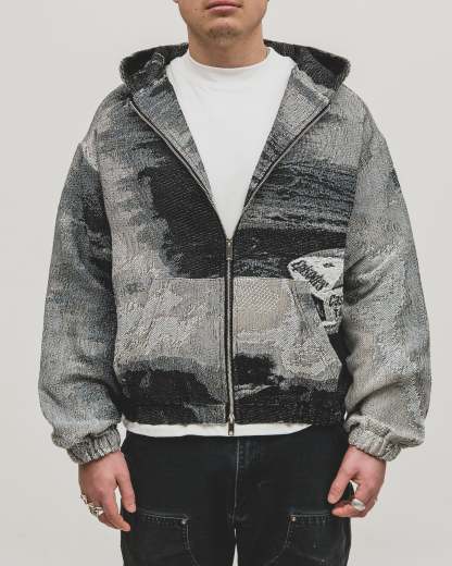 Tapestry Zip-Up Hoodie (MONO) | Vintage Streetwear Oversized Jacket-Coordom