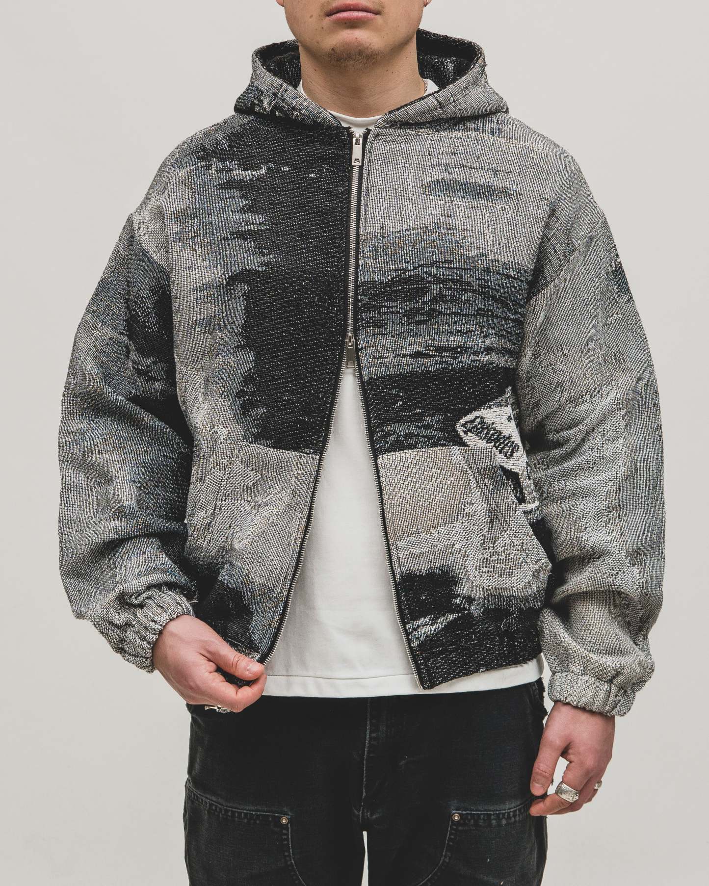 Tapestry Zip-Up Hoodie (MONO) | Vintage Streetwear Oversized Jacket-Coordom