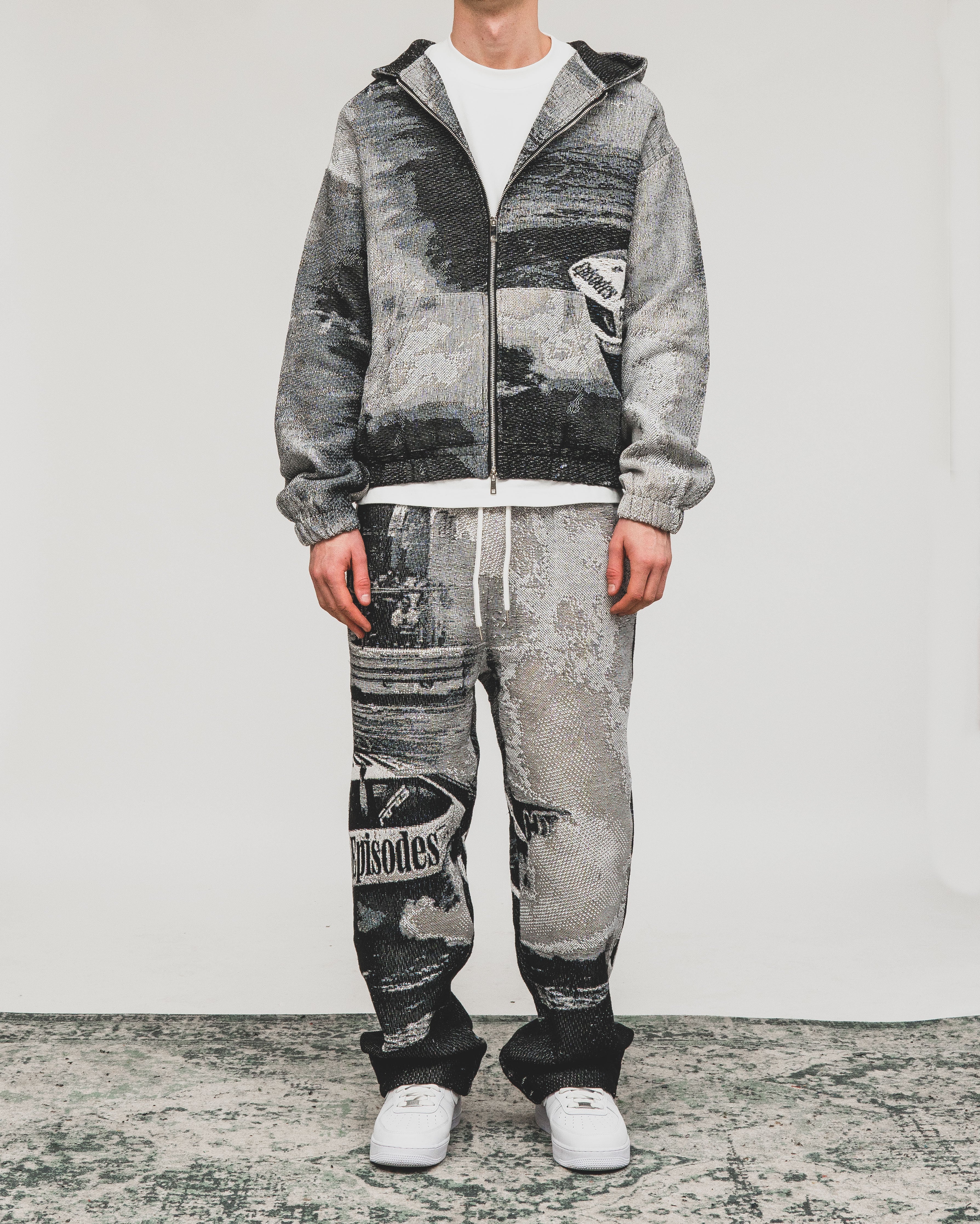 Tapestry Zip-Up Hoodie (MONO) | Vintage Streetwear Oversized Jacket-Coordom