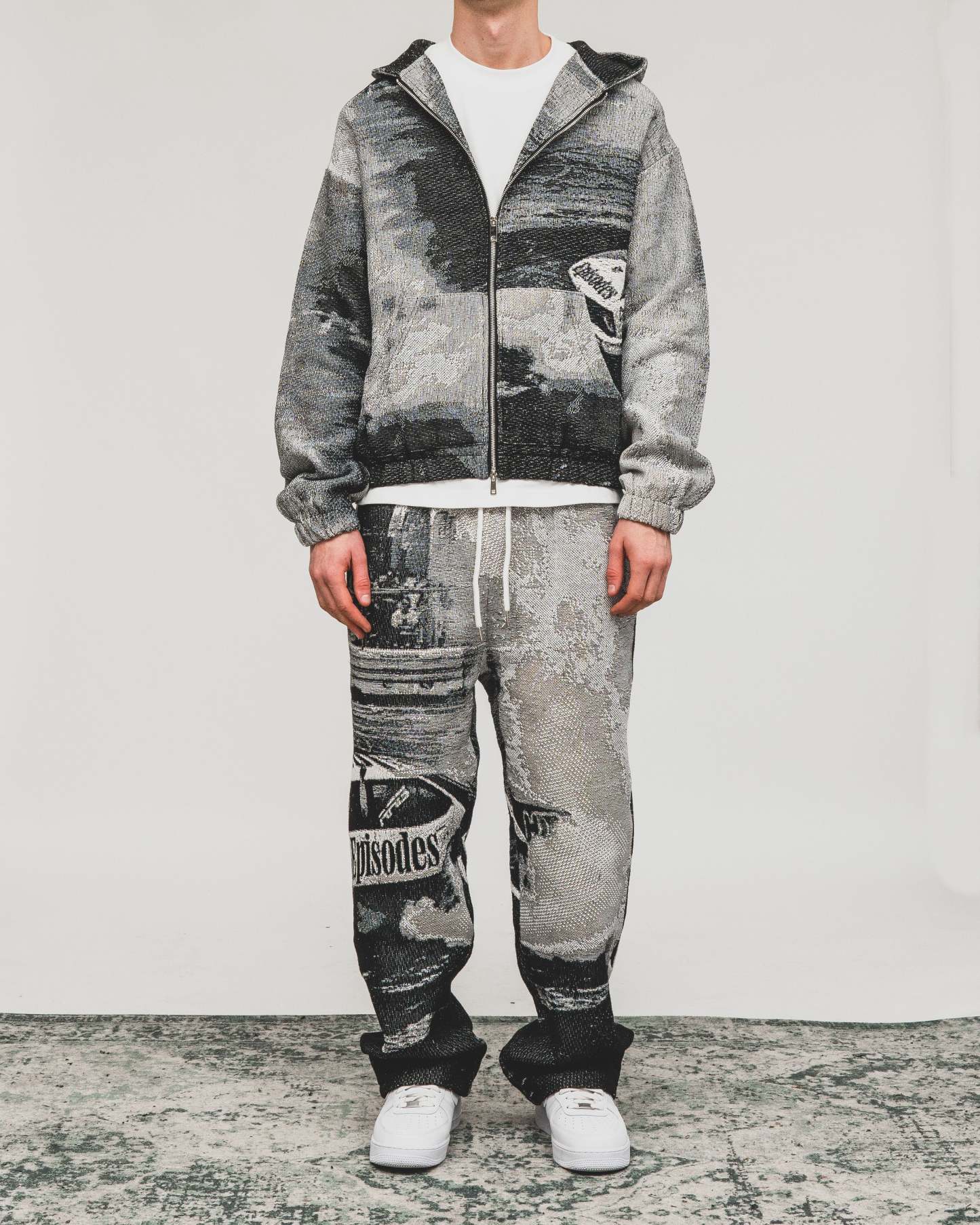 Tapestry Zip-Up Hoodie (MONO) | Vintage Streetwear Oversized Jacket-Coordom