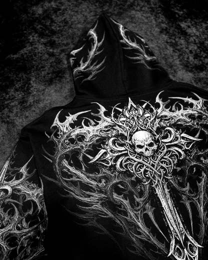 Heavenly Knight Oversized Zip-up Hoodie [VOID BLACK]-Coordom