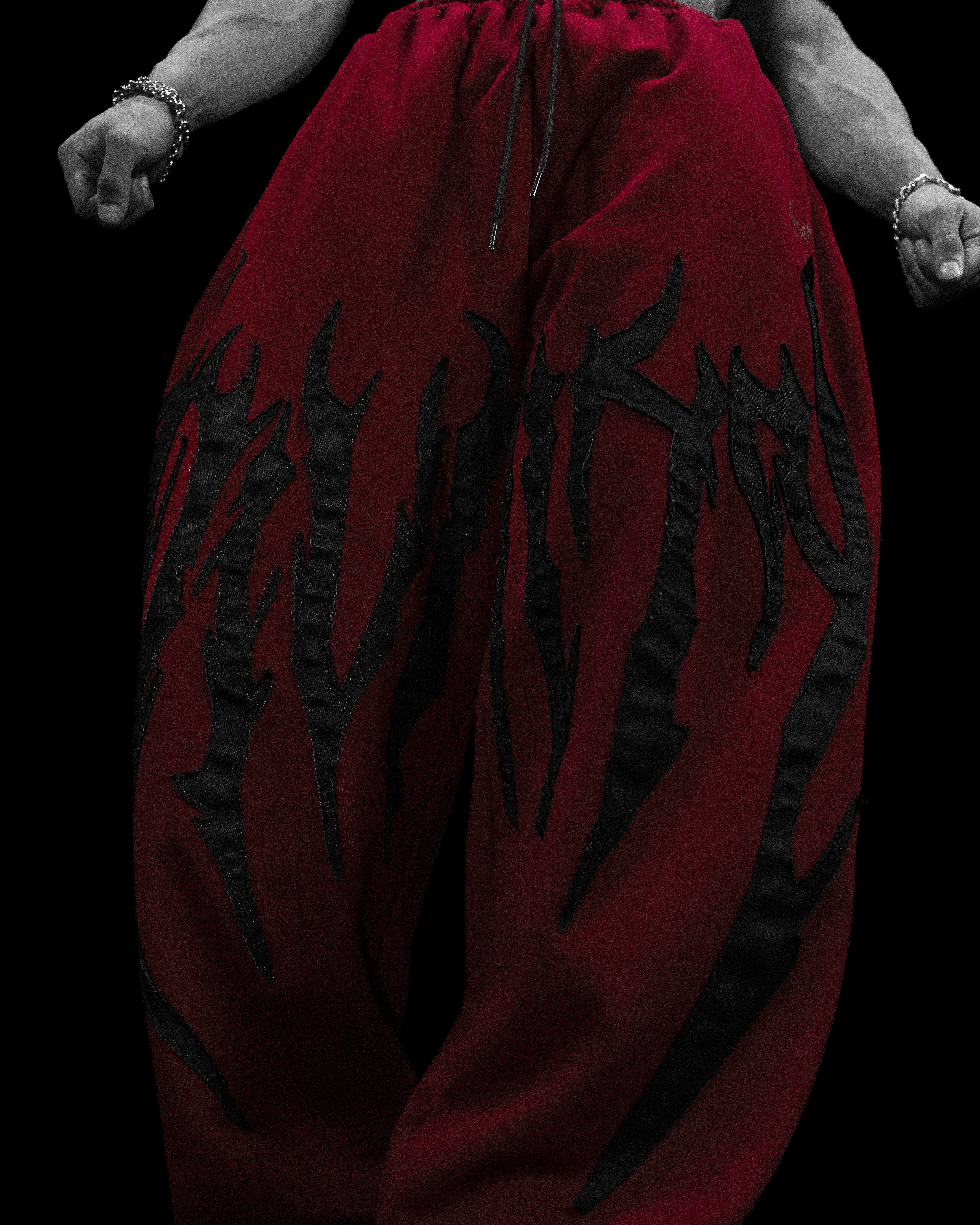 Destroyed Banana Shape sweatpants [CRIMSON]-Coordom