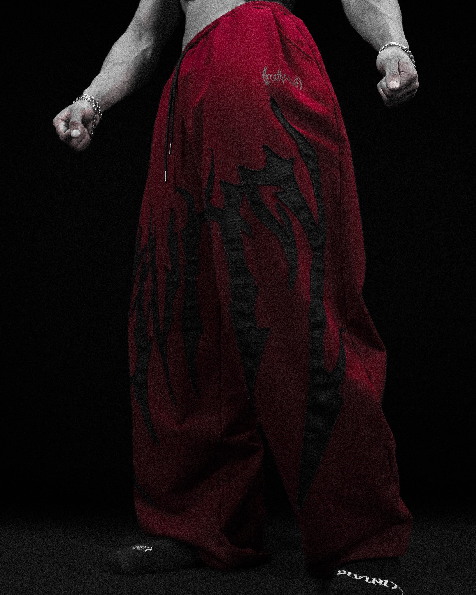 Destroyed Banana Shape sweatpants [CRIMSON]-Coordom