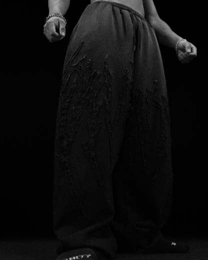 Destroyed Banana Shape sweatpants [SMOKE WASHED]-Coordom