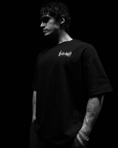 Elegant Box Logo Oversized Lightweight T-shirt [VOID BLACK]-Coordom
