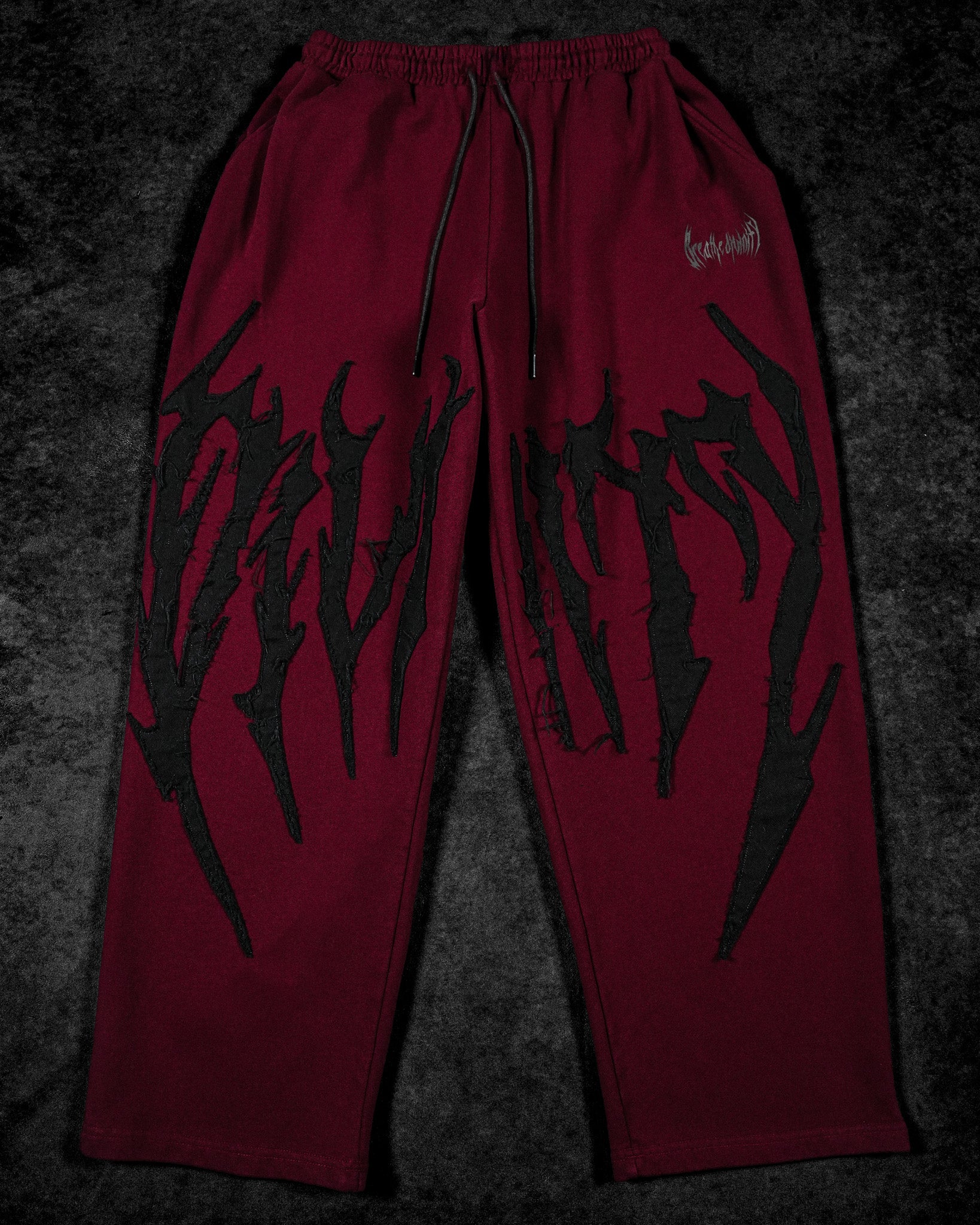 Destroyed Banana Shape sweatpants [CRIMSON]-Coordom