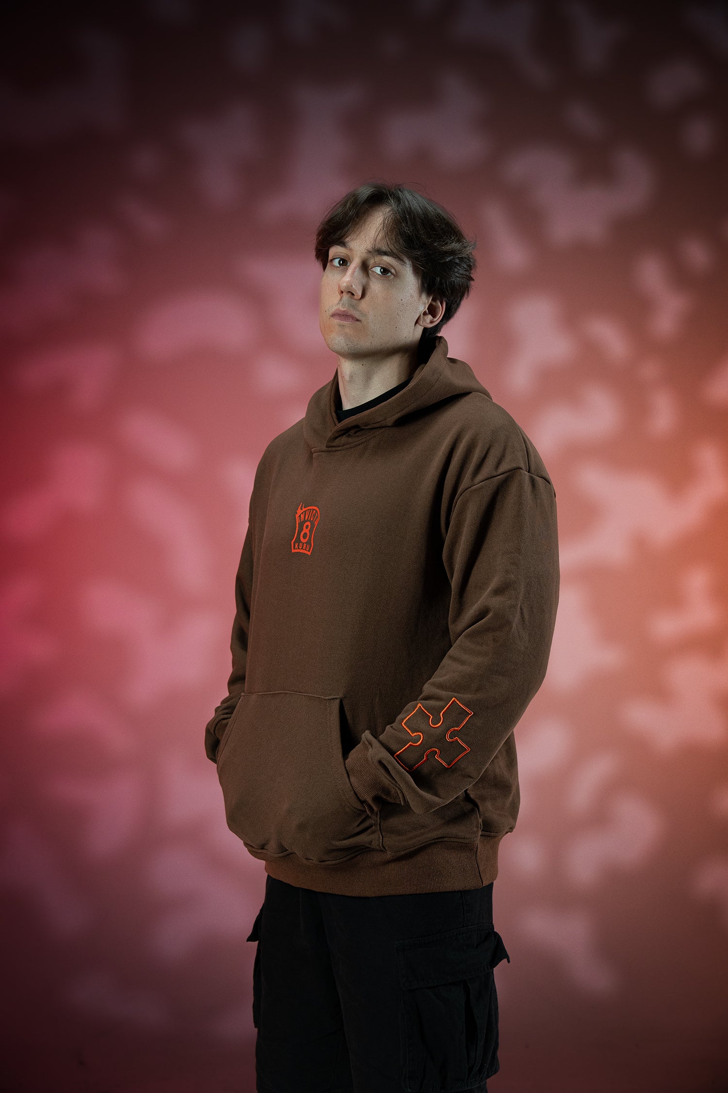 Inferno Embroidery Hoodie - Brown-Coordom