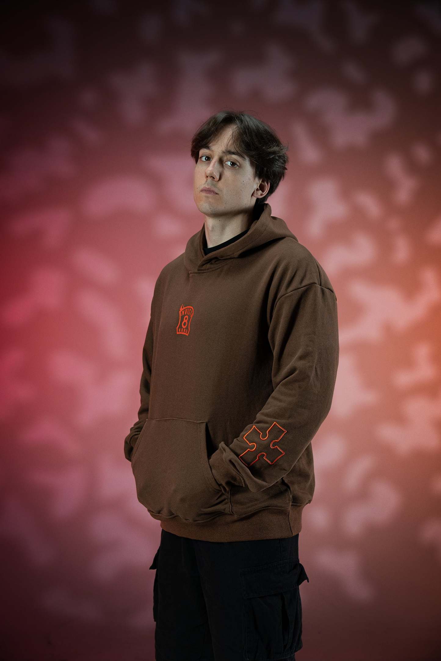 Inferno Embroidery Hoodie - Brown-Coordom