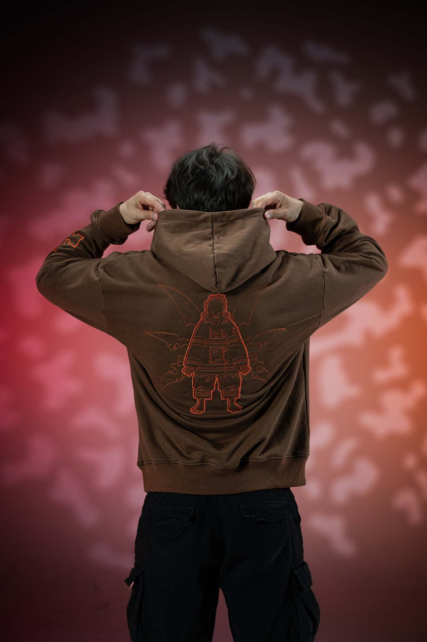 Inferno Embroidery Hoodie - Brown-Coordom