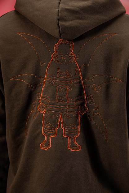 Inferno Embroidery Hoodie - Brown-Coordom