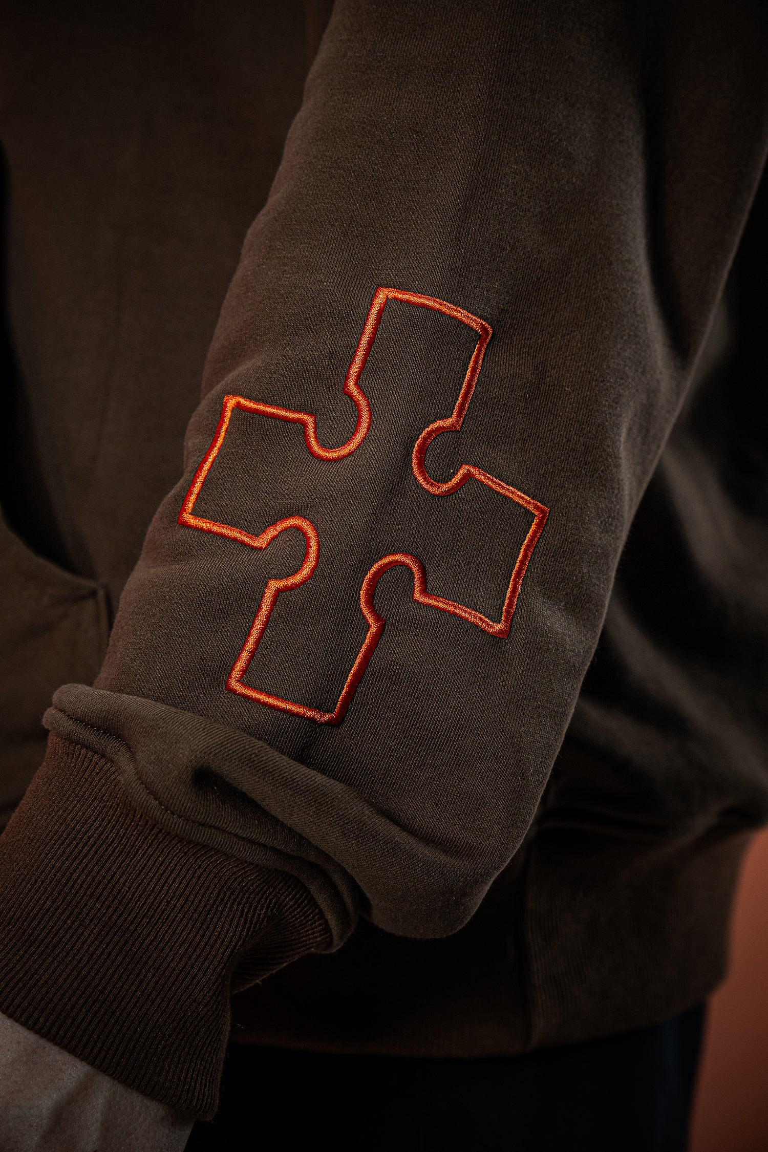 Inferno Embroidery Hoodie - Brown-Coordom