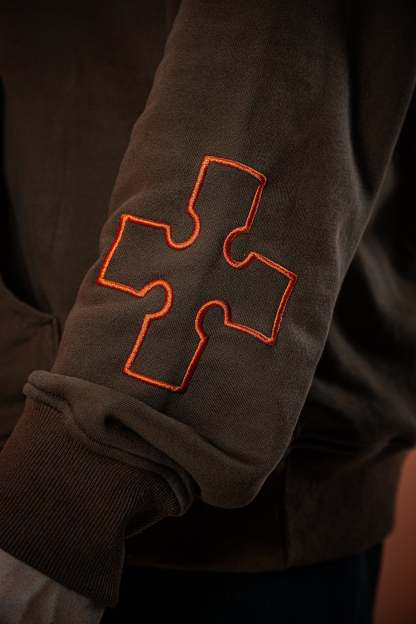 Inferno Embroidery Hoodie - Brown-Coordom