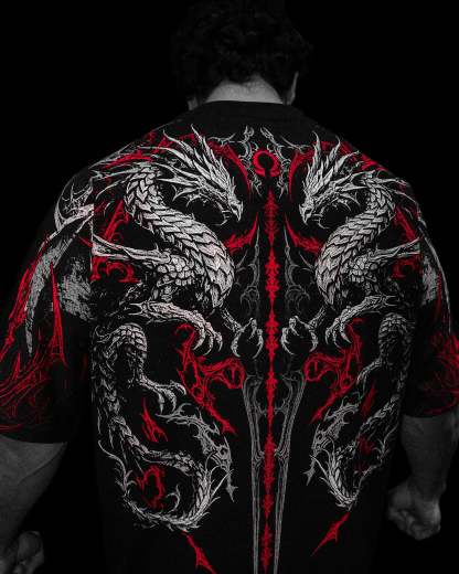 Dragon Blade Oversized T-shirt [HEAVENLY RED]-Coordom