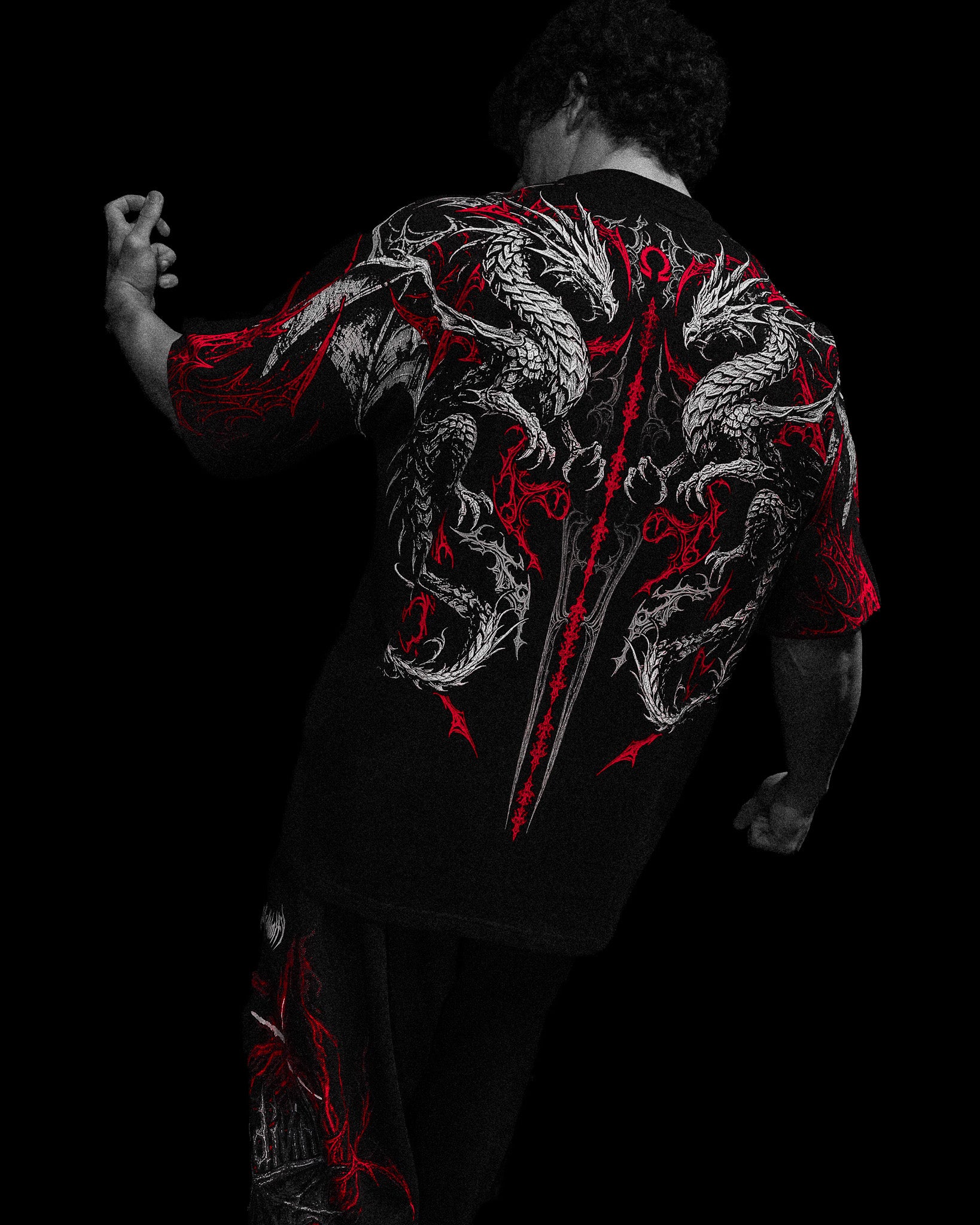 Dragon Blade Oversized T-shirt [HEAVENLY RED]-Coordom