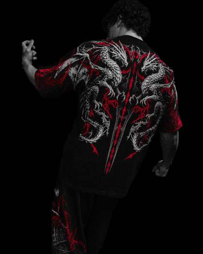 Dragon Blade Oversized T-shirt [HEAVENLY RED]-Coordom