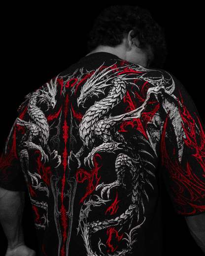 Dragon Blade Oversized T-shirt [HEAVENLY RED]-Coordom
