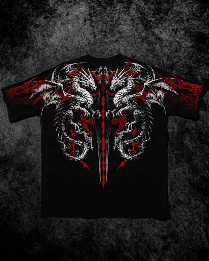 Dragon Blade Oversized T-shirt [HEAVENLY RED]-Coordom