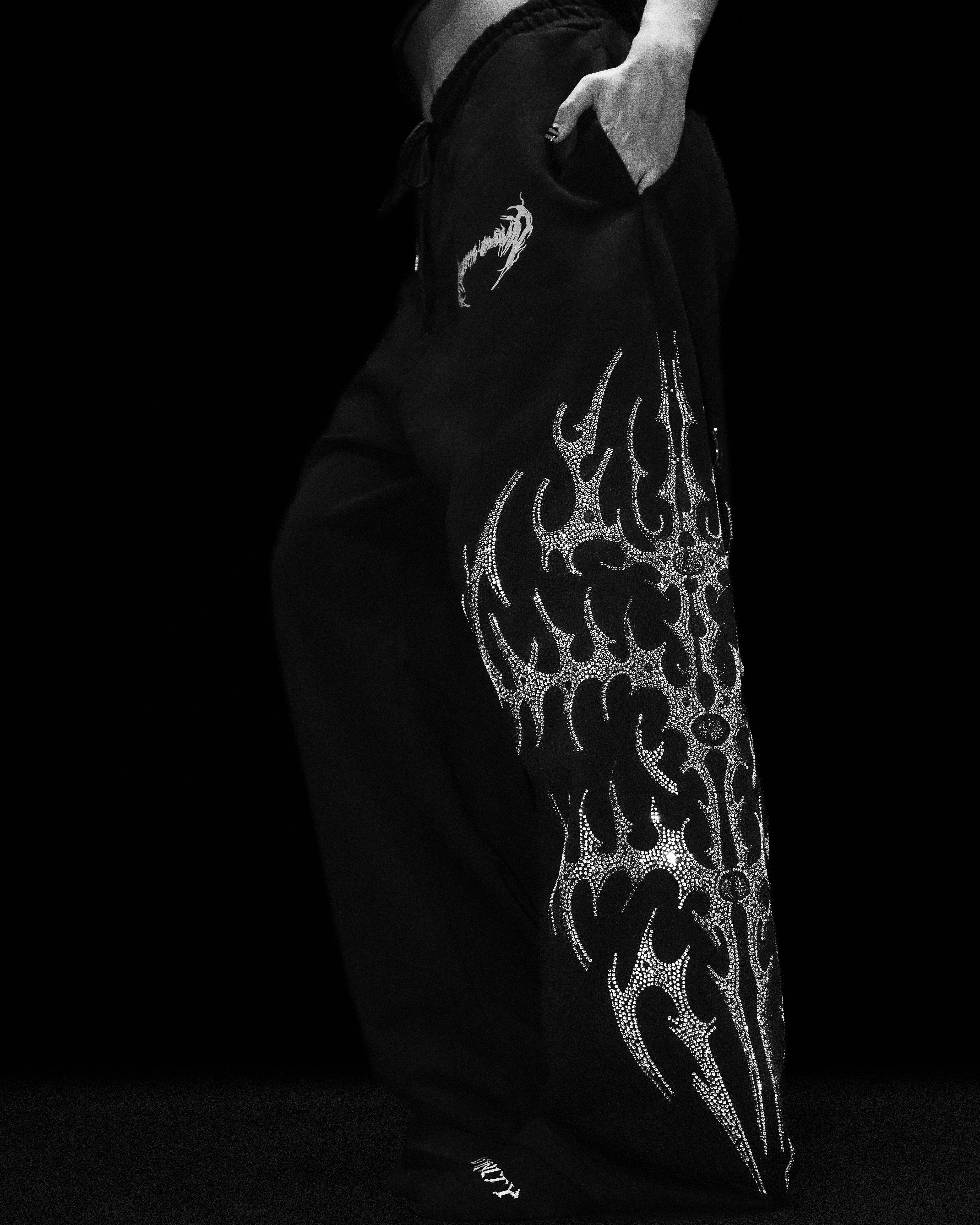 Cyberflare Rhinestone Banana Uncuffed Cargos [VOID BLACK]-Coordom