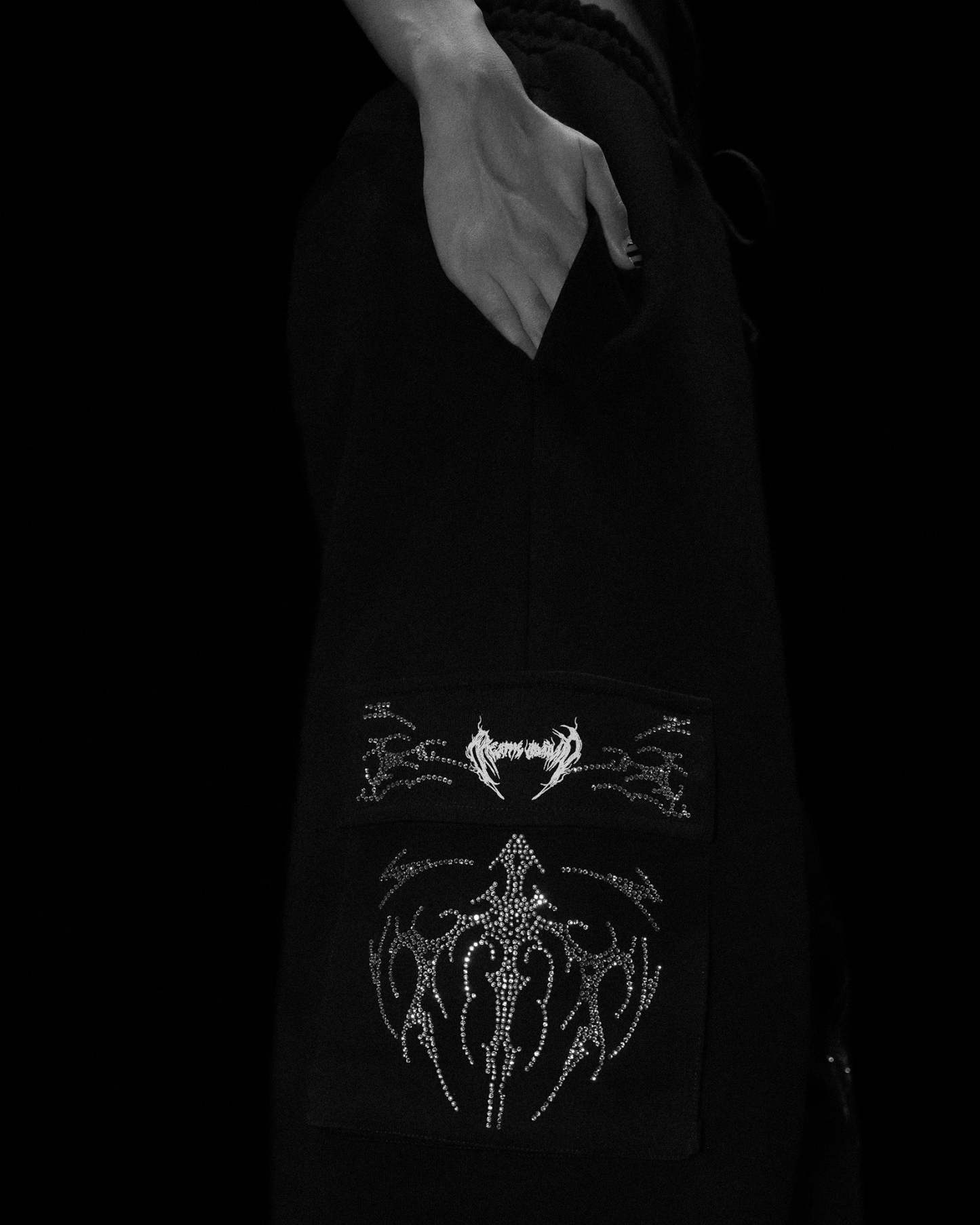 Cyberflare Rhinestone Banana Uncuffed Cargos [VOID BLACK]-Coordom