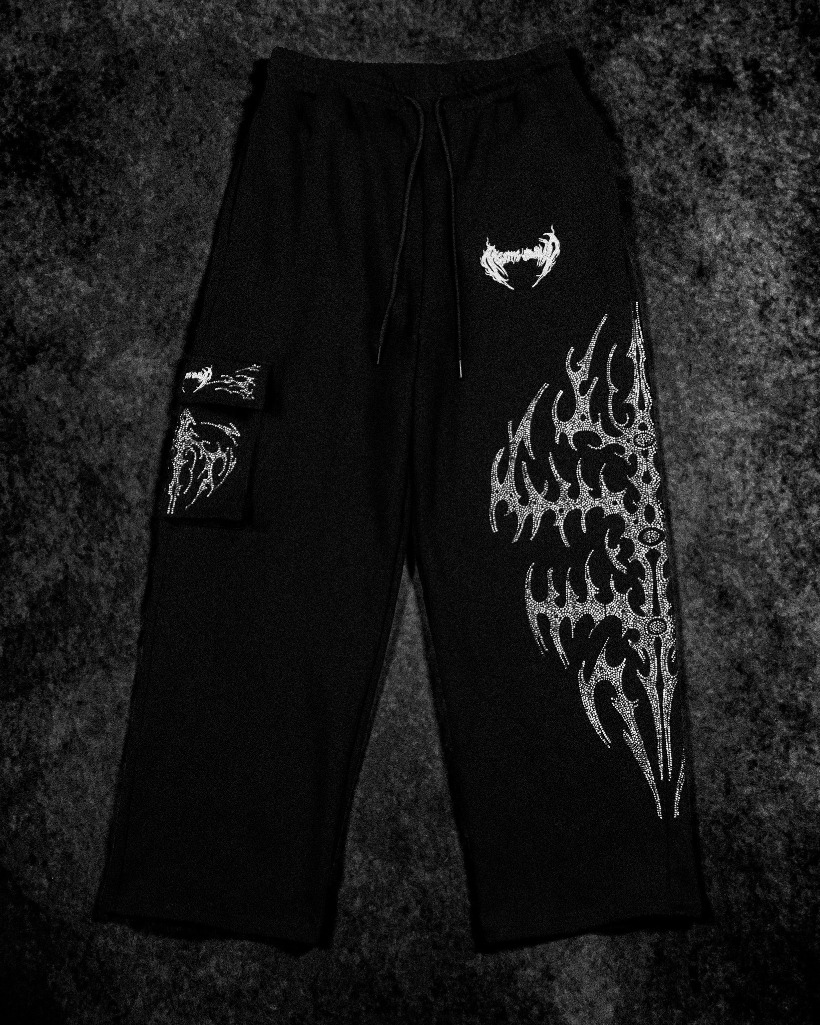 Cyberflare Rhinestone Banana Uncuffed Cargos [VOID BLACK]-Coordom