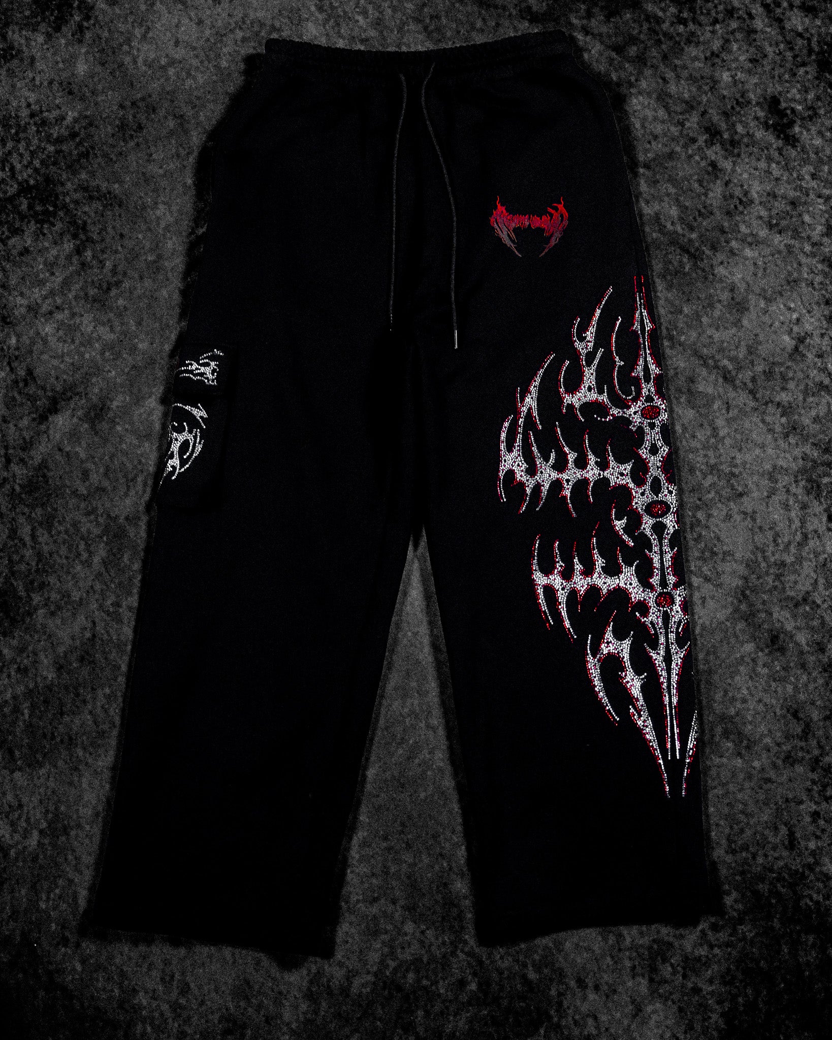 Cyberflare Rhinestone Banana Uncuffed Cargos [HEAVENLY RED]-Coordom