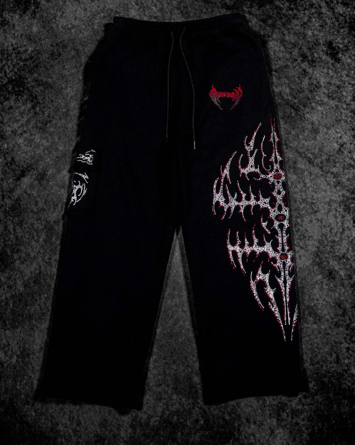 Cyberflare Rhinestone Banana Uncuffed Cargos [HEAVENLY RED]-Coordom