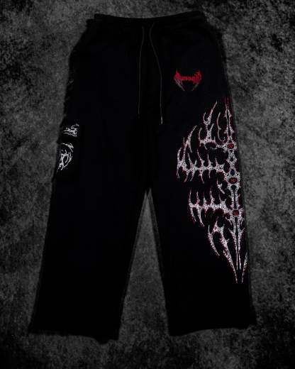 Cyberflare Rhinestone Banana Uncuffed Cargos [HEAVENLY RED]-Coordom
