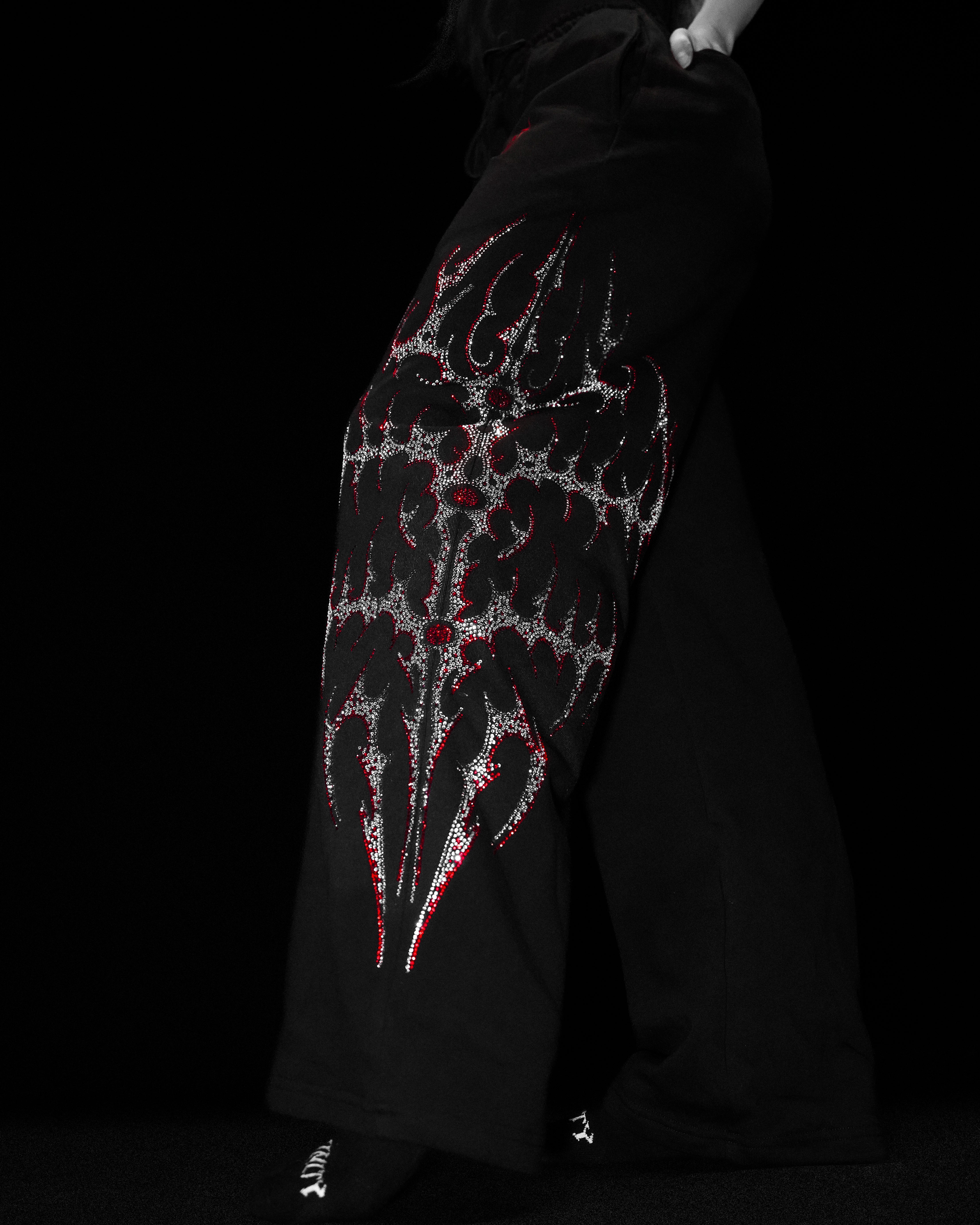 Cyberflare Rhinestone Banana Uncuffed Cargos [HEAVENLY RED]-Coordom