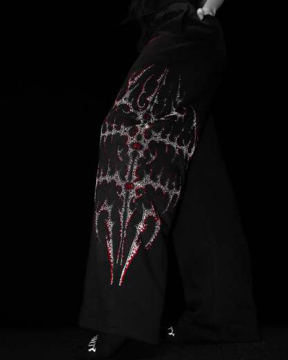 Cyberflare Rhinestone Banana Uncuffed Cargos [HEAVENLY RED]-Coordom