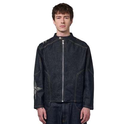 "hellboy" indigo raw denim Biker jacket-Coordom