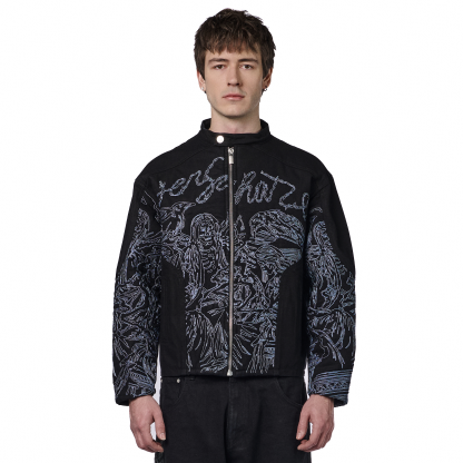 "hellboy" denim Biker jacket black-Coordom