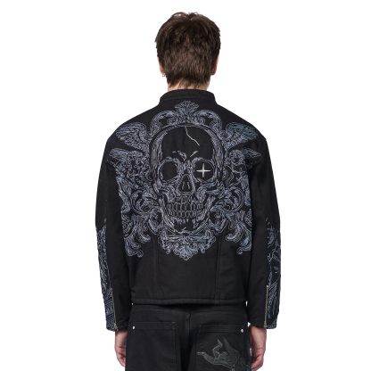 "hellboy" denim Biker jacket black-Coordom