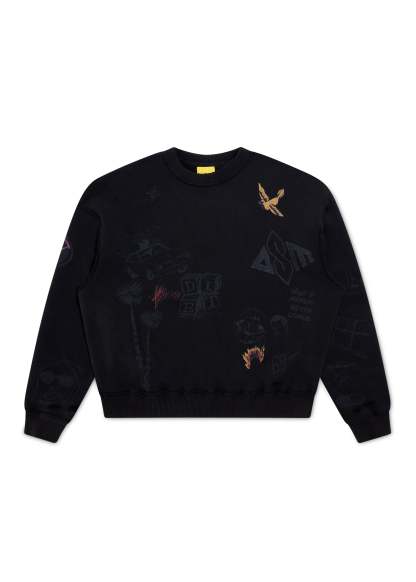 Doodle Crewneck Sweatshirt - Black|Streetwear Oversized Vintage Casual Wear-Coordom