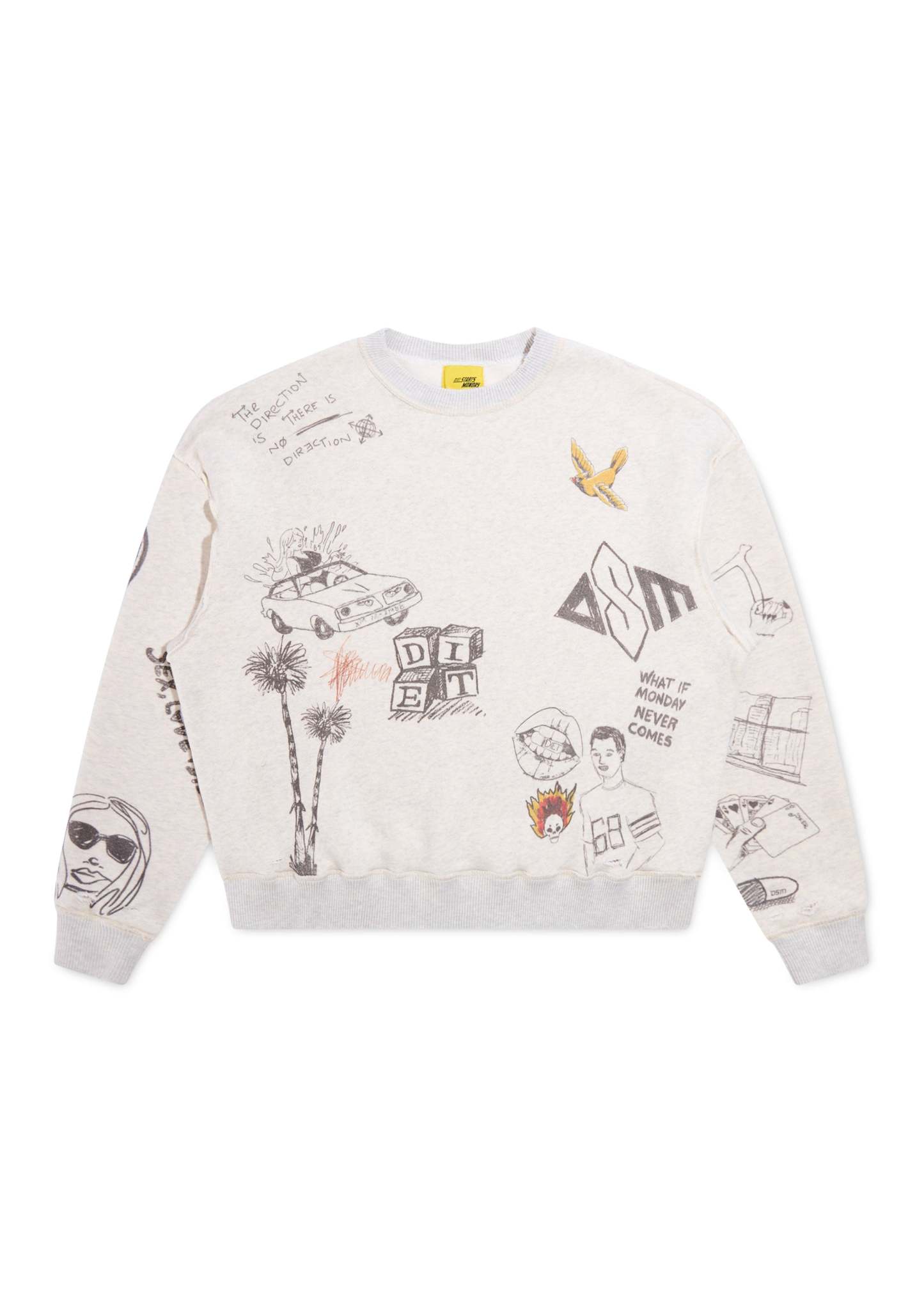 Doodle Crewneck Sweatshirt - Heather Grey|Streetwear Oversized Vintage Casual Wear-Coordom
