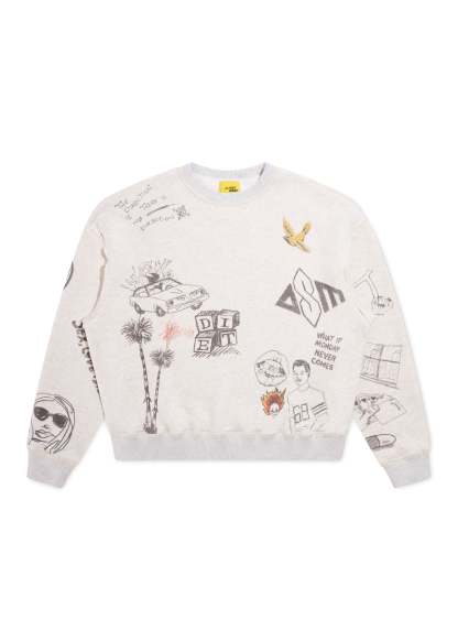 Doodle Crewneck Sweatshirt - Heather Grey|Streetwear Oversized Vintage Casual Wear-Coordom