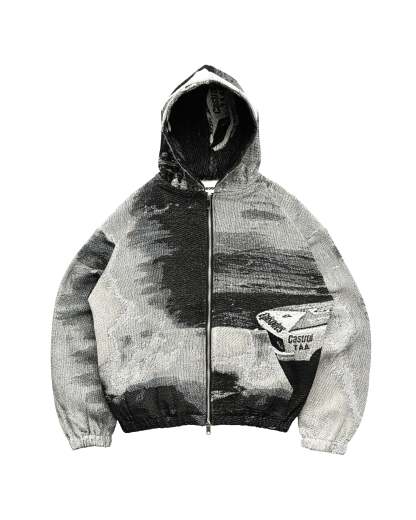 Tapestry Zip-Up Hoodie (MONO) | Vintage Streetwear Oversized Jacket-Coordom