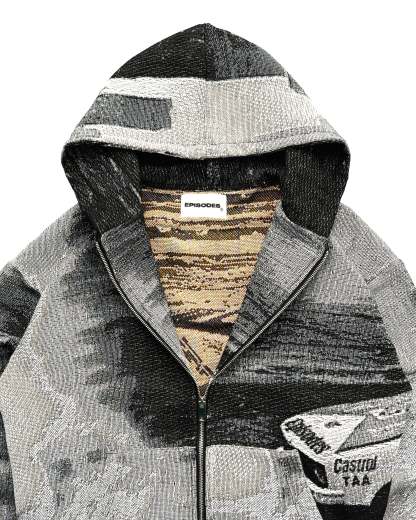 Tapestry Zip-Up Hoodie (MONO) | Vintage Streetwear Oversized Jacket-Coordom