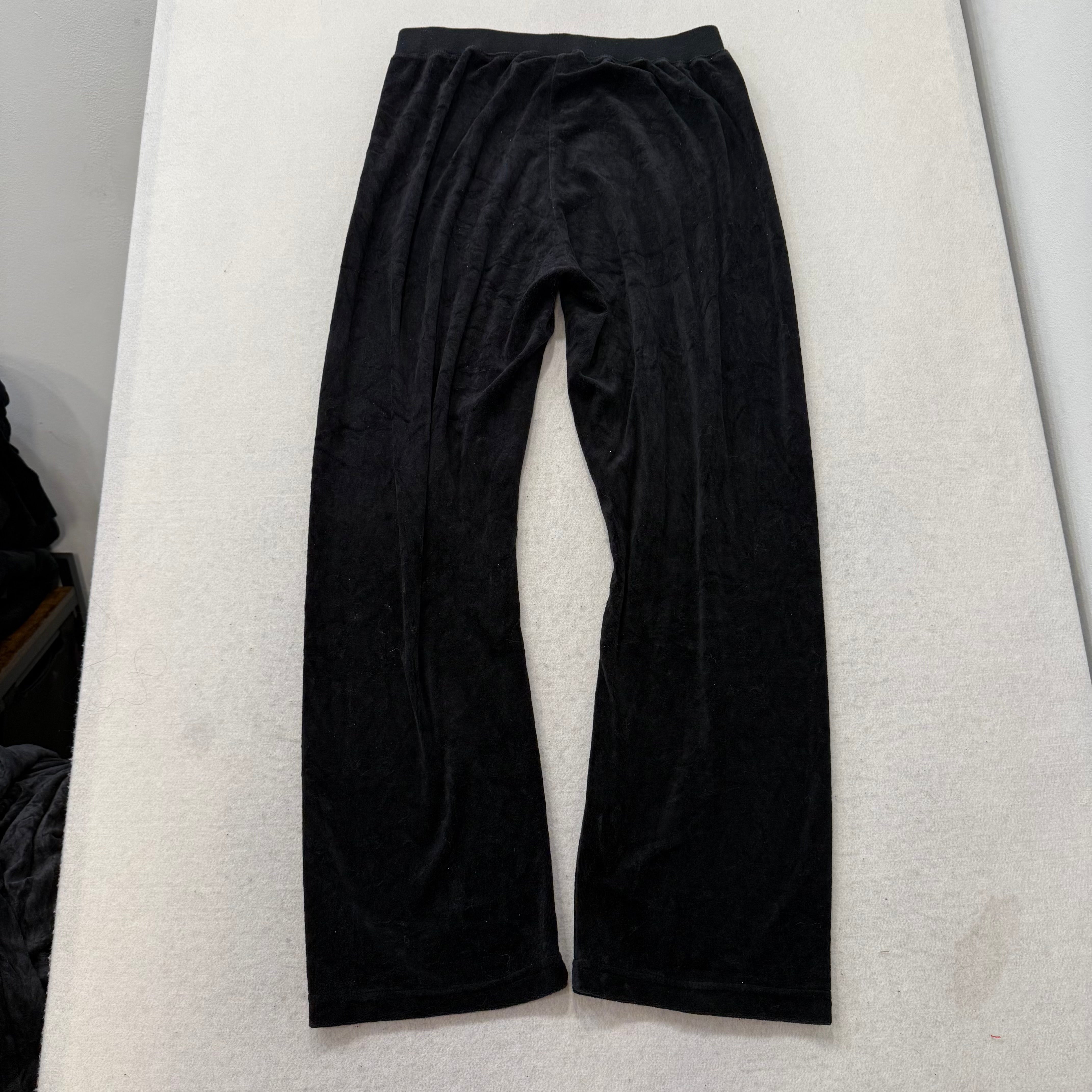 Juicy Couture Black Velour Tracksuit Set Zip Up Hoodie & Flare Pant Logo Size M-Coordom