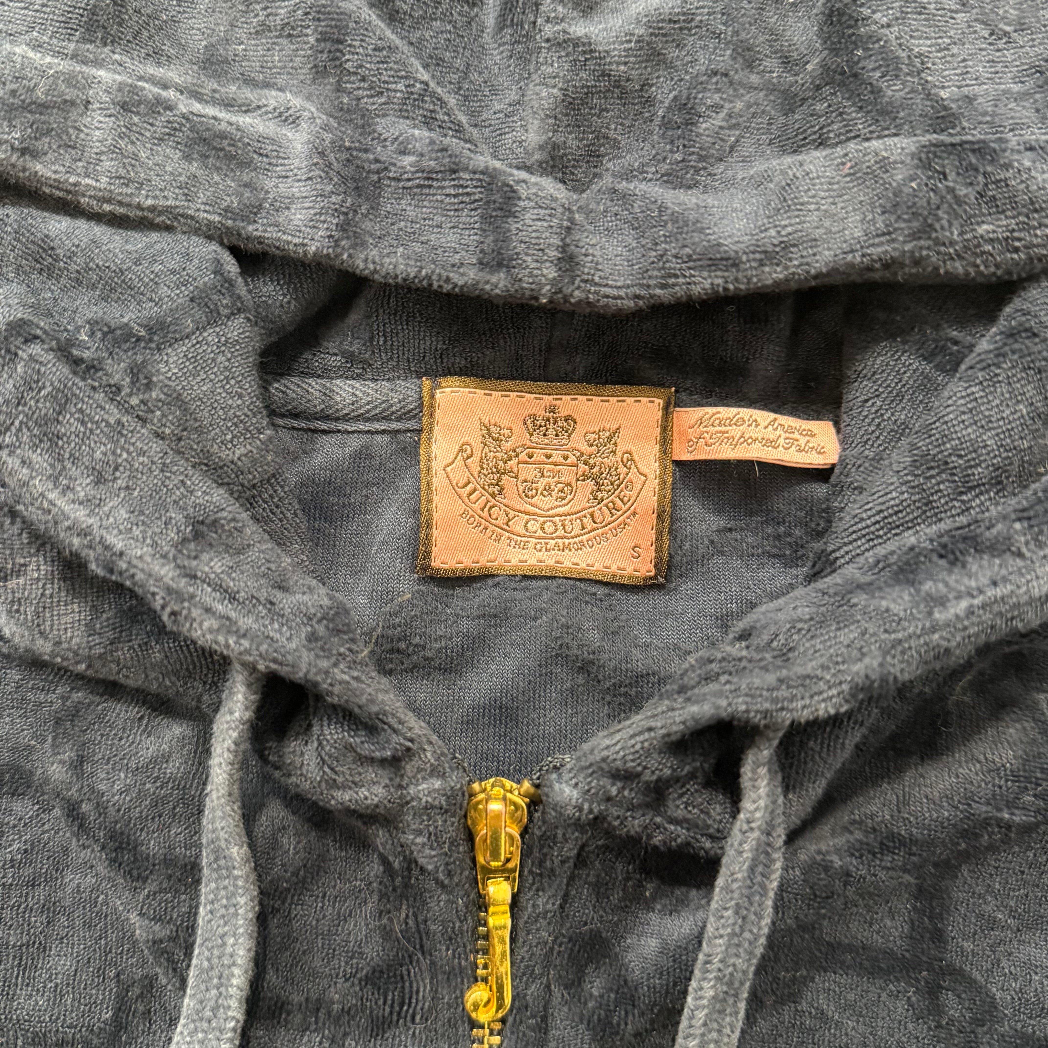 Vintage Juicy Couture Women Navy Terrycloth Butterfly Print Zip-Up Hoodie Size S-Coordom