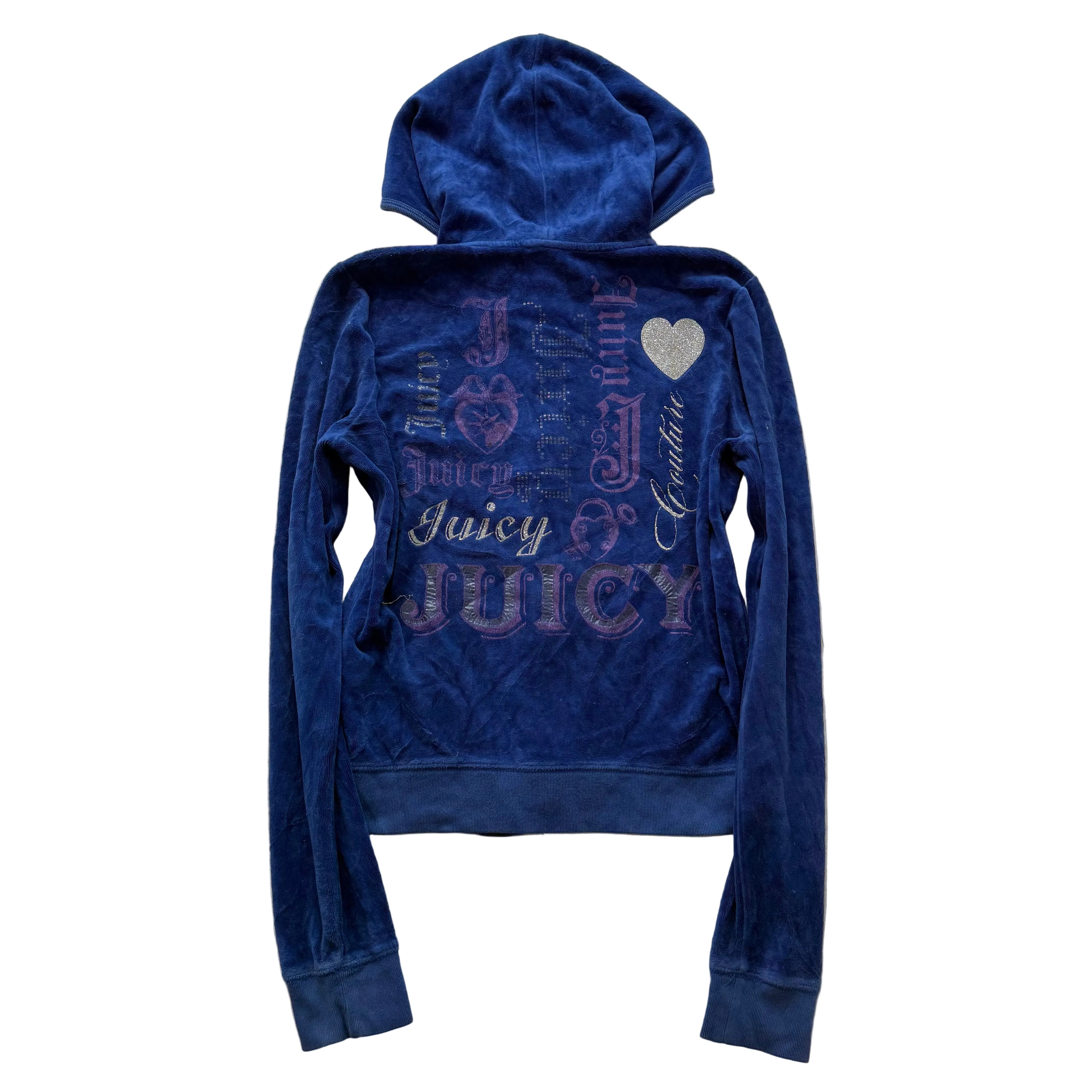 Vintage Juicy Couture Womens Royal Blue Velour Zip Up Hoodie Graphic Logo Size L-Coordom