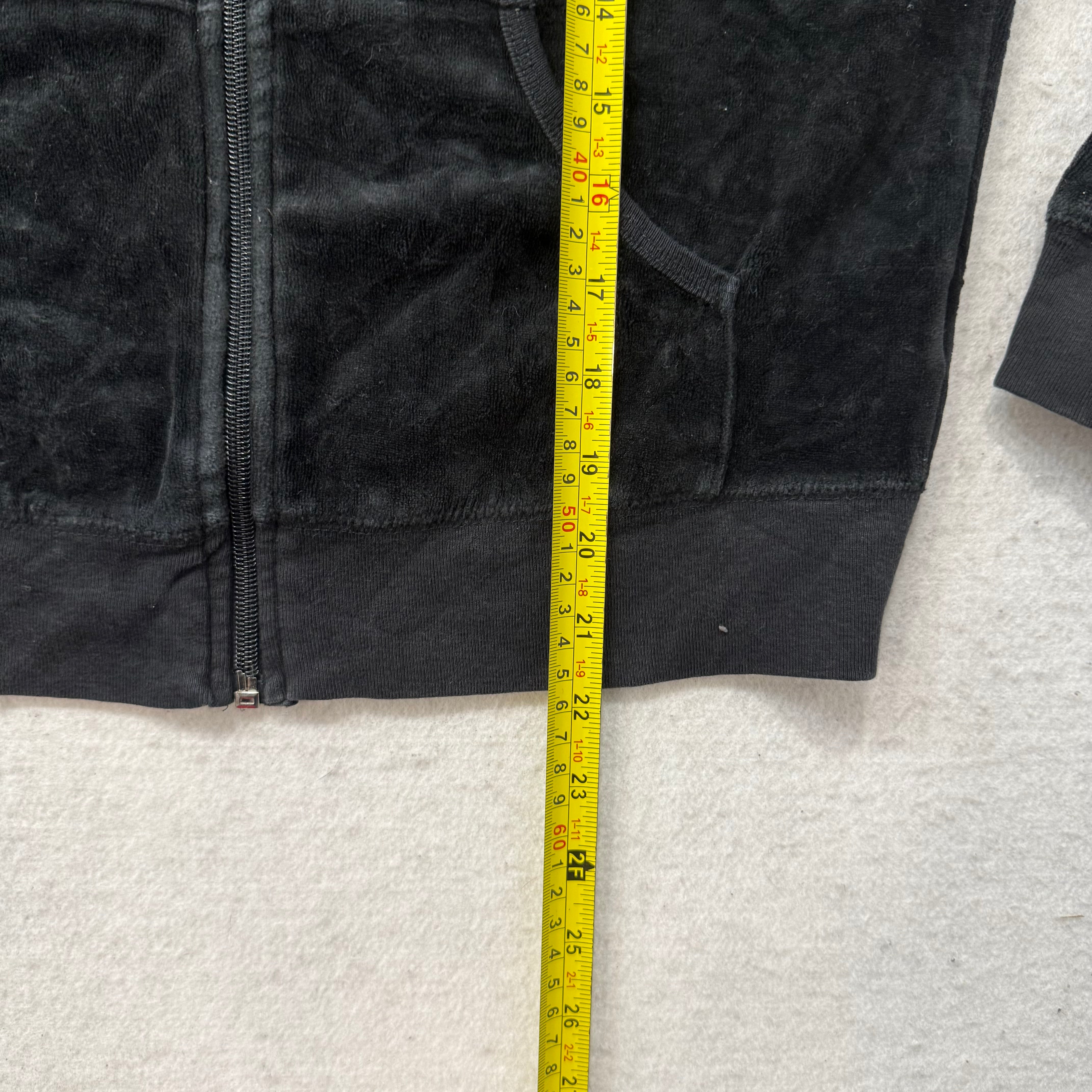 Vintage Juicy Couture Black Velour Tracksuit Set Zip Up Hoodie & Pant Y2K Size S-Coordom