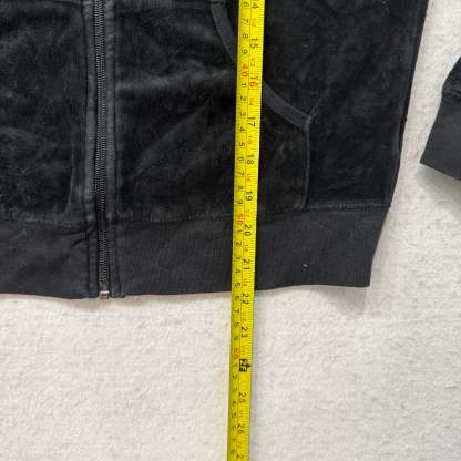 Vintage Juicy Couture Black Velour Tracksuit Set Zip Up Hoodie & Pant Y2K Size S-Coordom