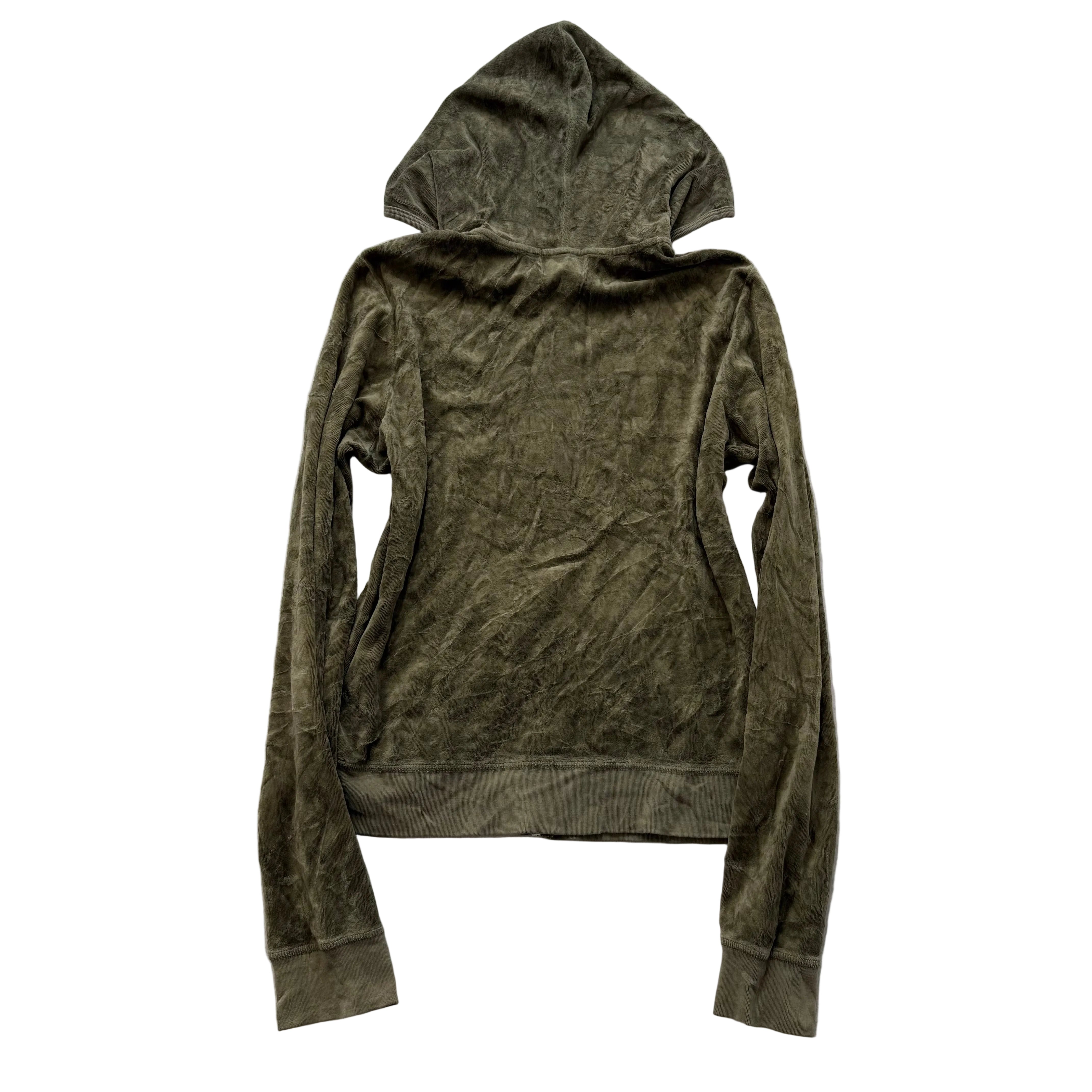 Juicy Couture Women's Olive Velour Zip-Up Hoodie Loungwear Pockets Y2k Size XL-Coordom