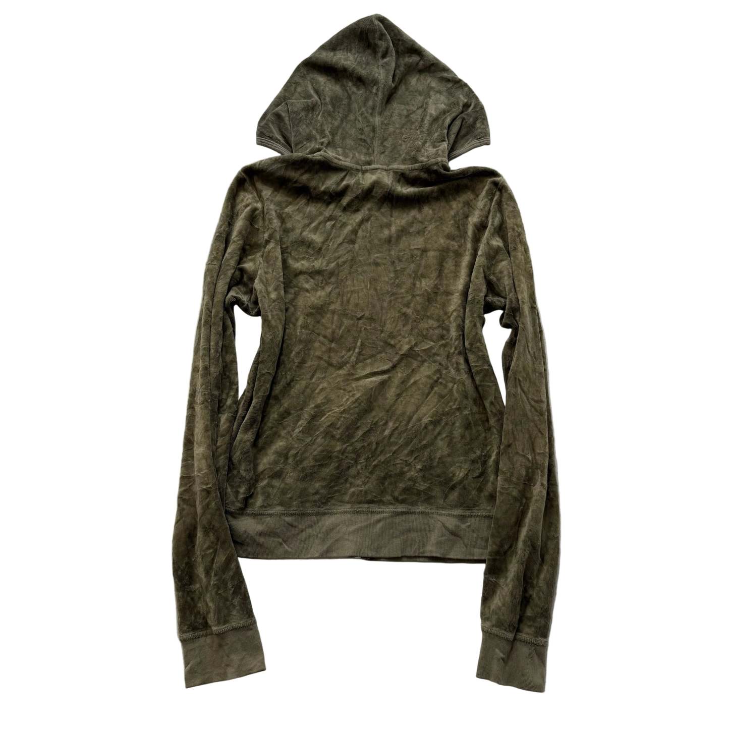 Juicy Couture Women's Olive Velour Zip-Up Hoodie Loungwear Pockets Y2k Size XL-Coordom