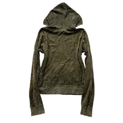 Juicy Couture Women's Olive Velour Zip-Up Hoodie Loungwear Pockets Y2k Size XL-Coordom