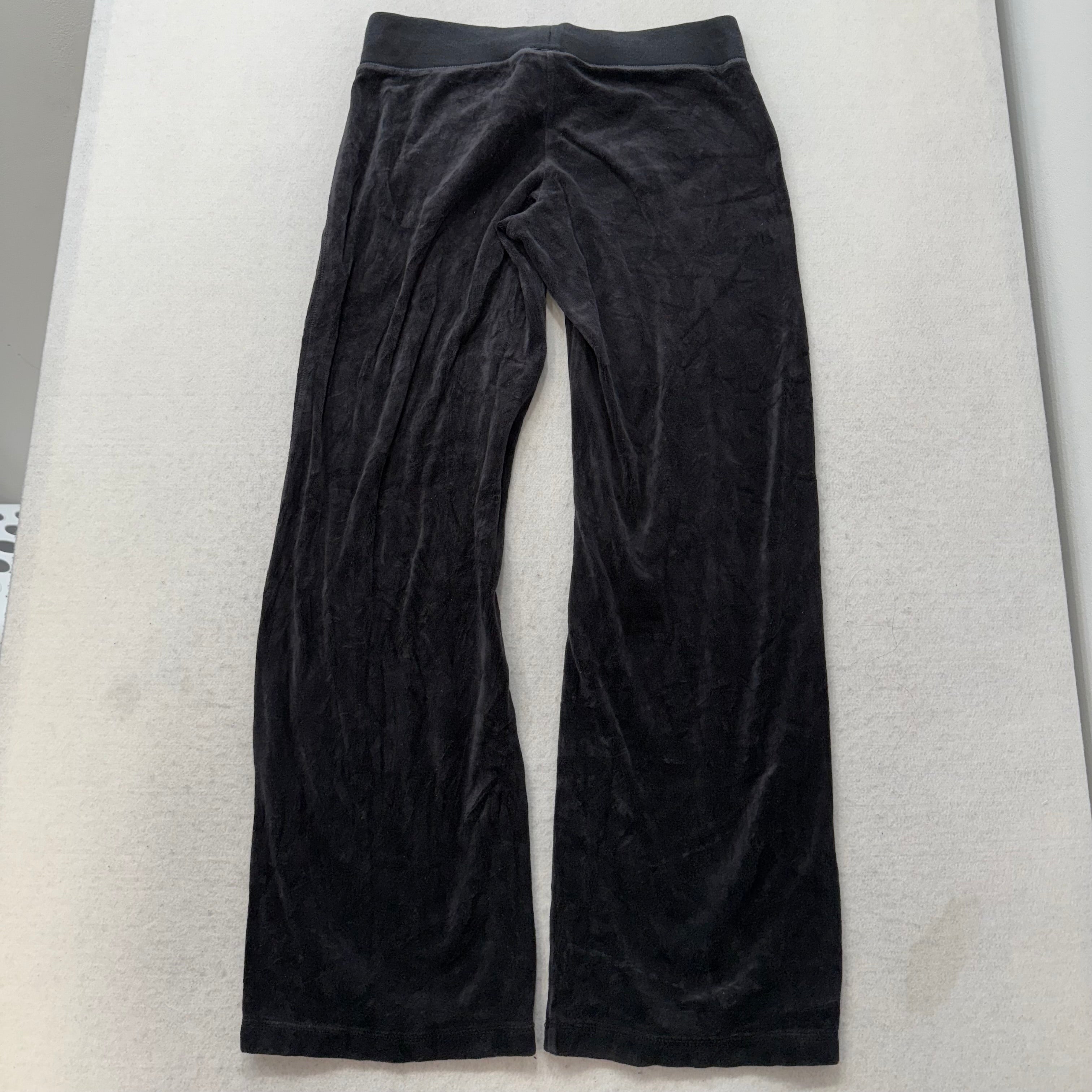 Vintage Juicy Couture Women's Black Velour Flared Track Pant Drawstring Size S-Coordom