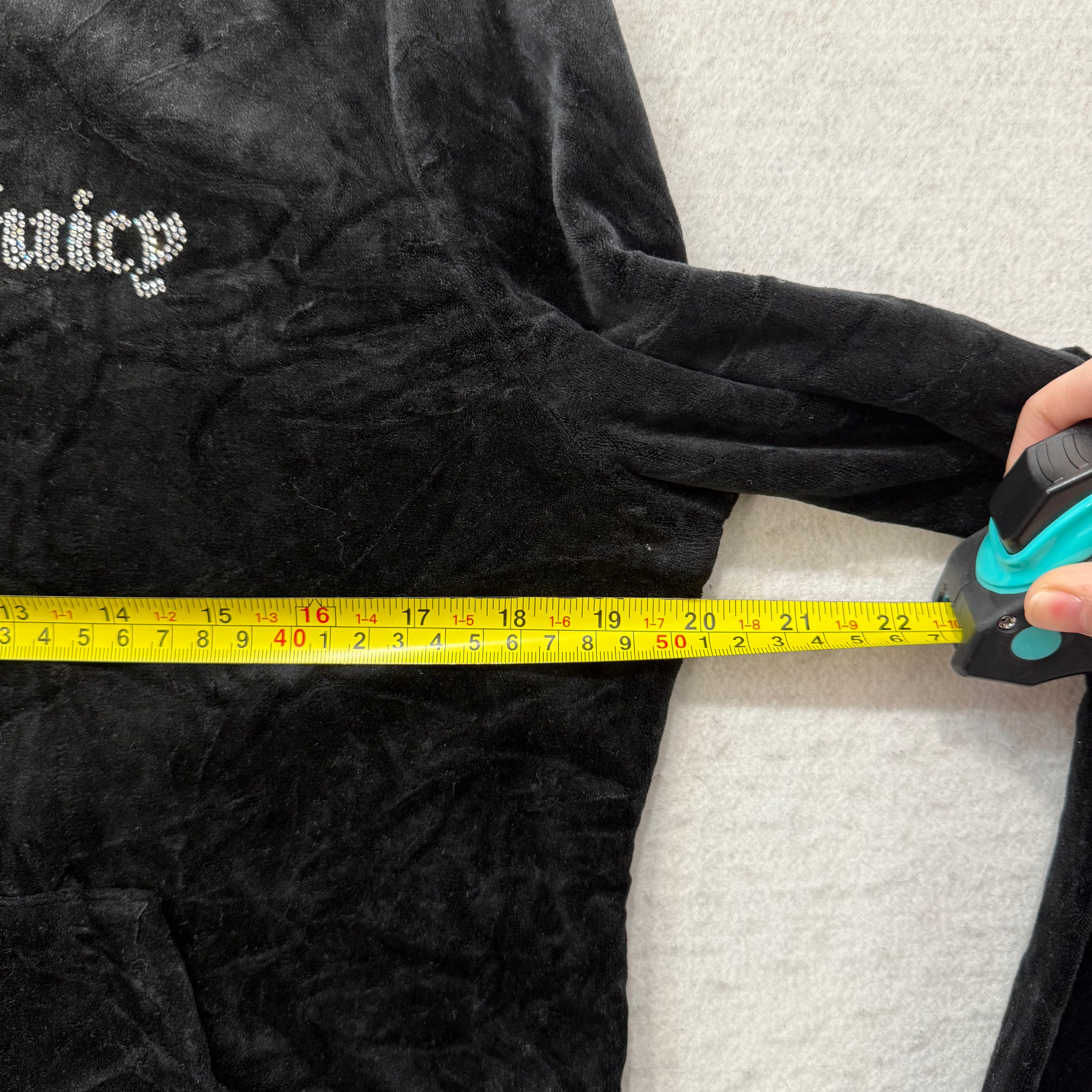 Juicy Couture Jet Black Velour Tracksuit Set Zip Up Hoodie & Flared Pant Size L-Coordom