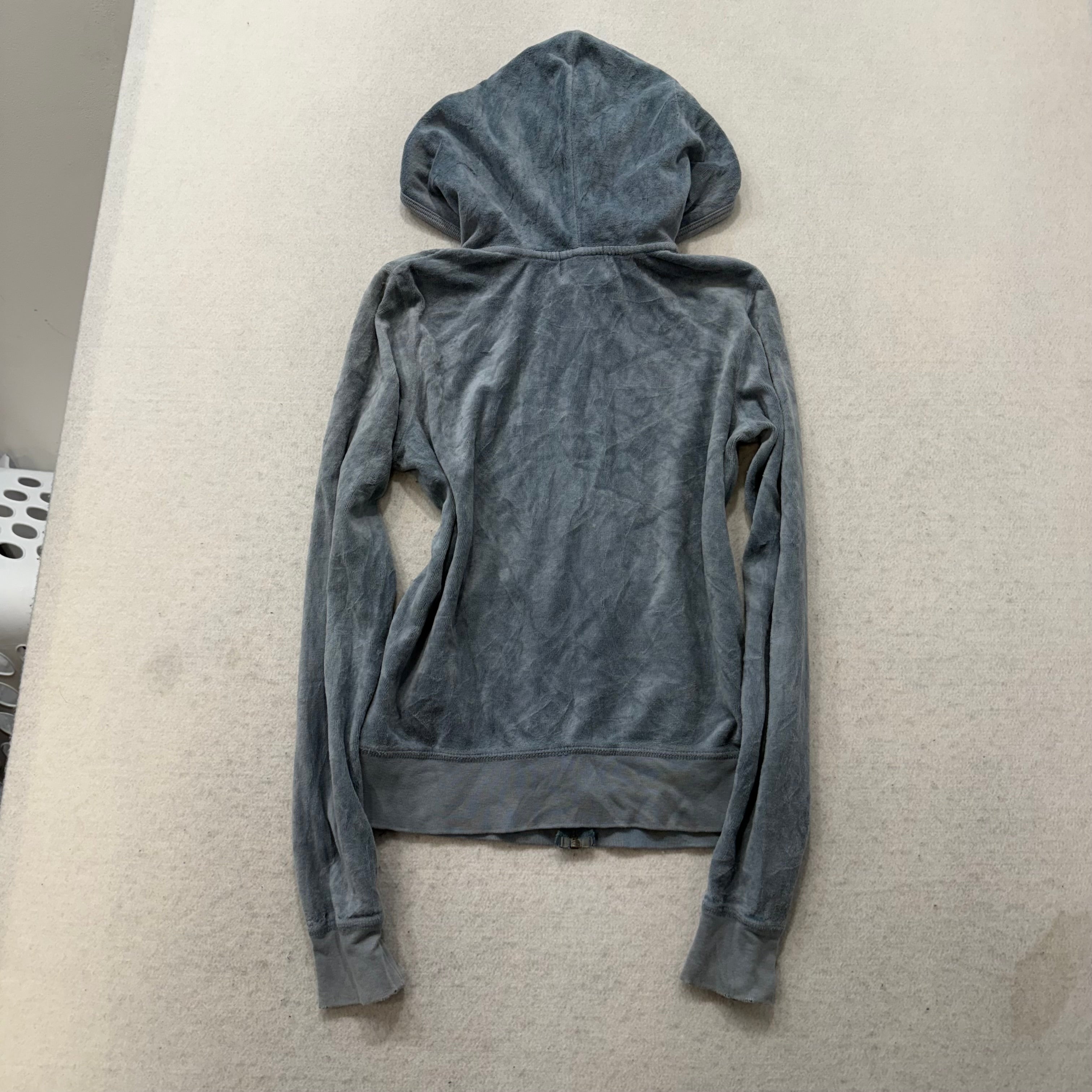 Juicy Couture Women's Slate Gray Velour Full Zip Hoodie Loungewear Preppy Size M-Coordom