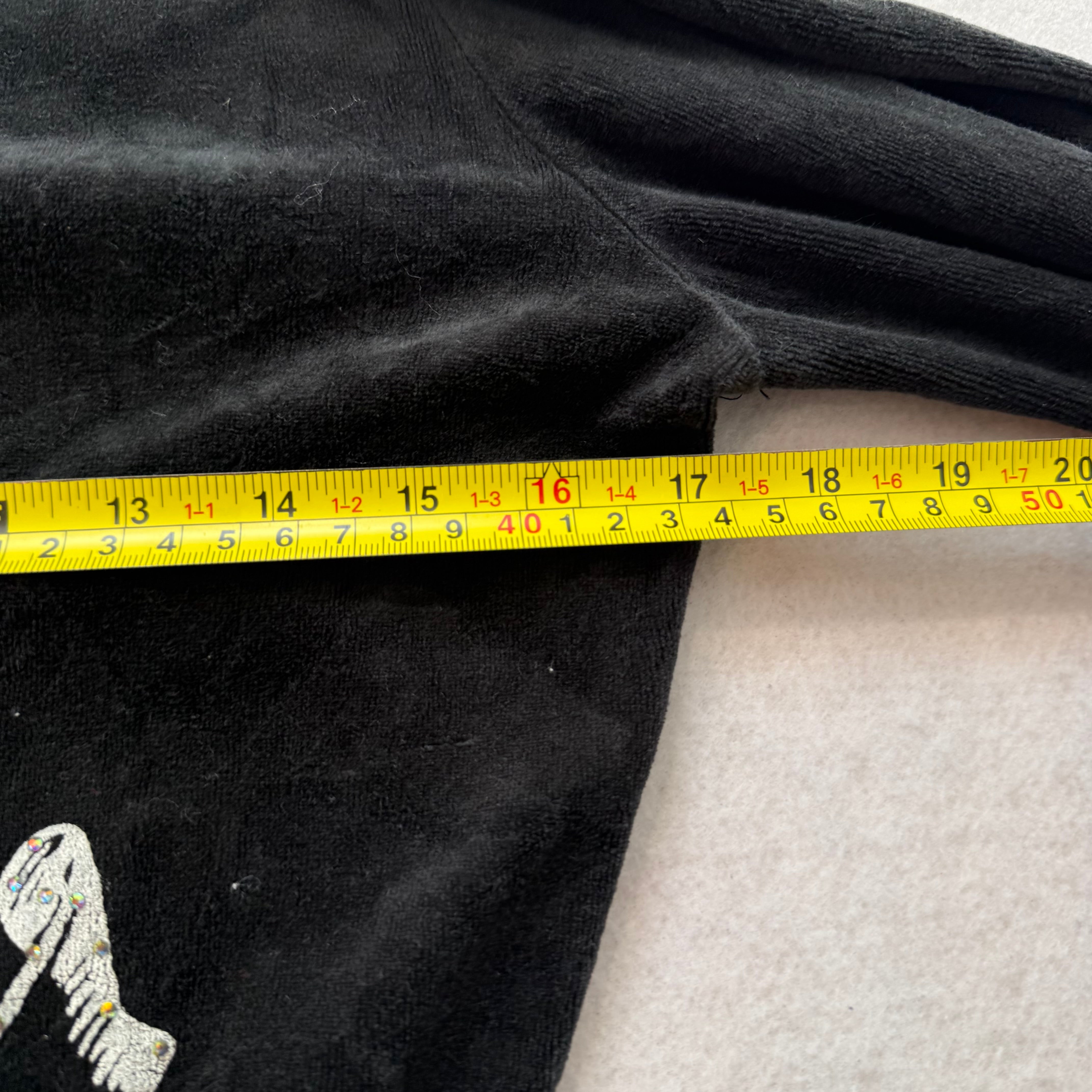 Vintage Juicy Couture Women's Black Velour Full Zip Cropped Hoodie Logo Size S-Coordom