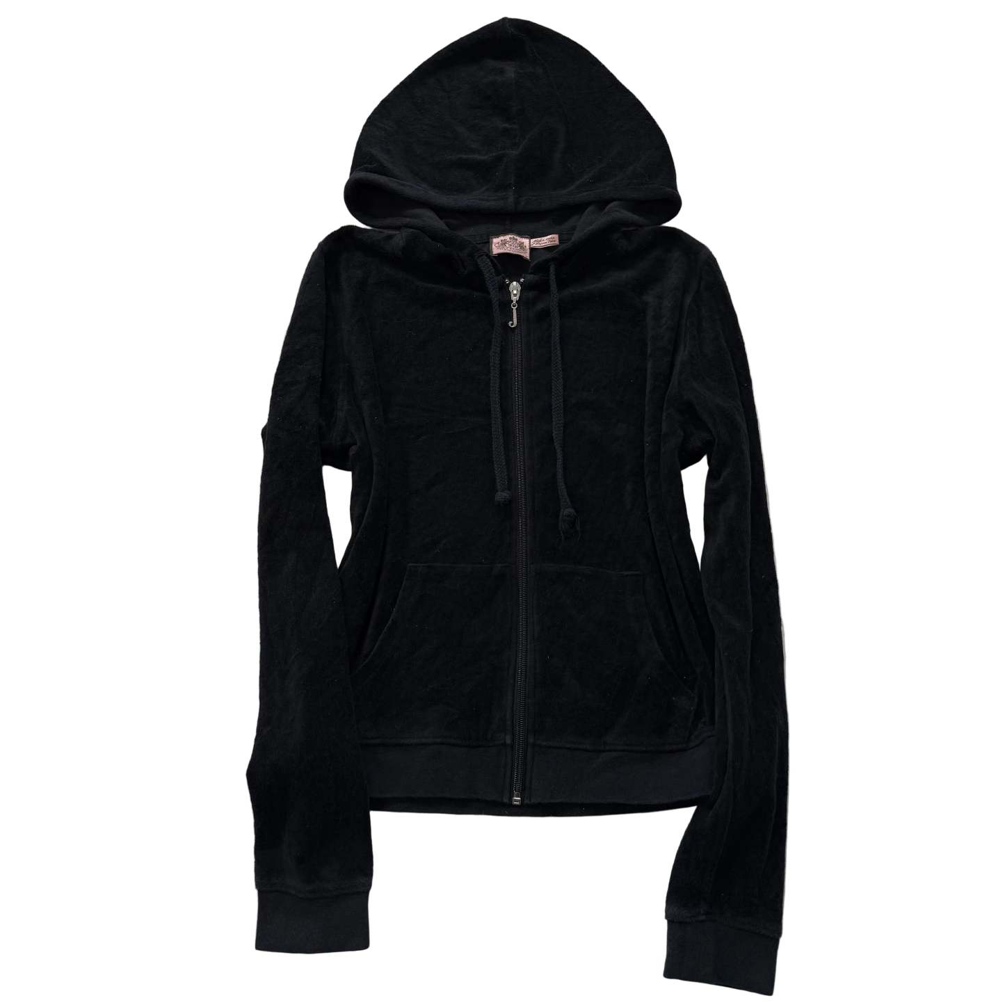 Vintage Juicy Couture Women's Black Velour Zip-Up Hoodie Slash Pockets Size S-Coordom